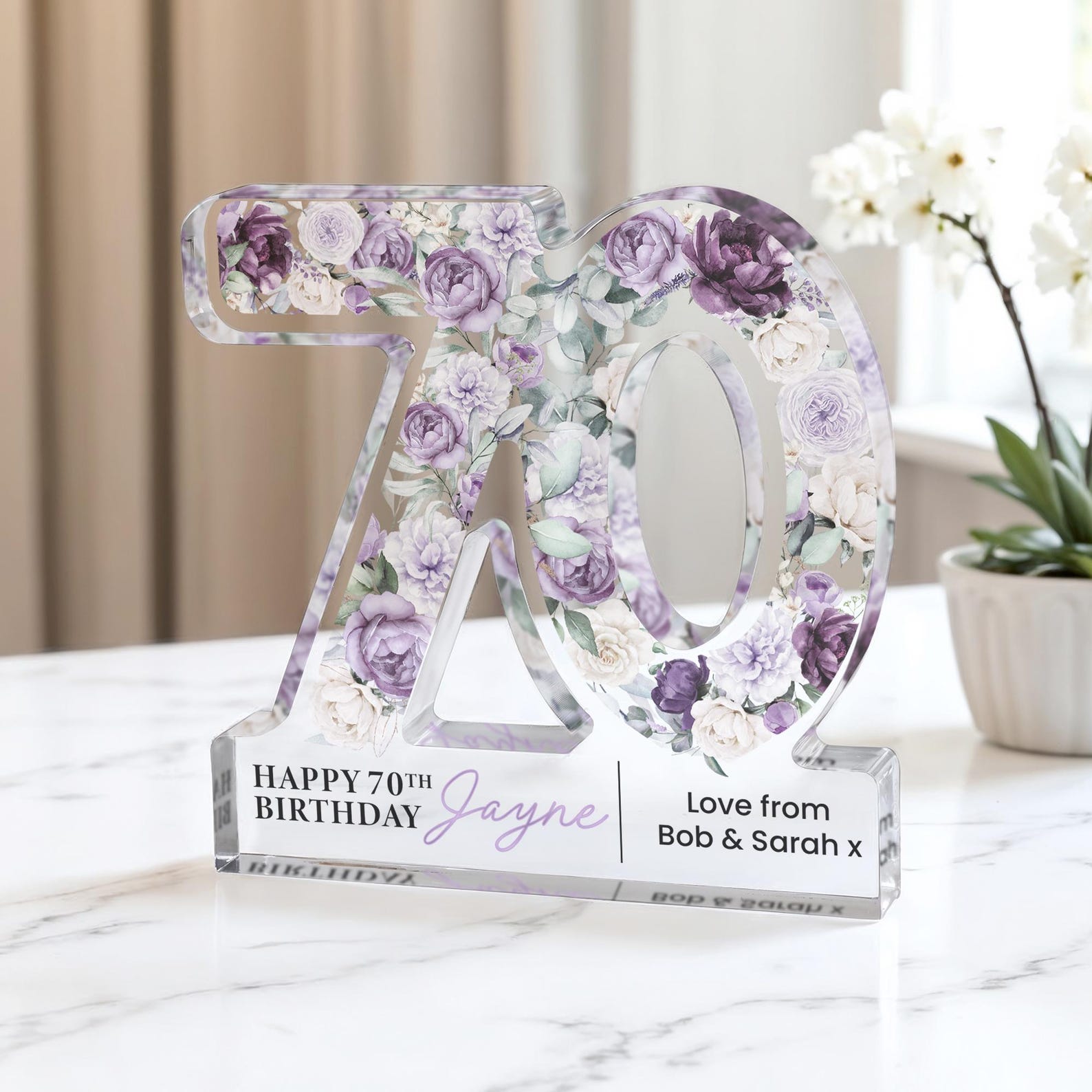Personalised 70th Birthday Gift Plaque, Happy 70th Birthday Gift For Her, 70th Birthday Gifts, Floral 70th Gift, Gift for Mum