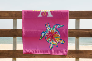 Custom Turtle Beach Towel, Personalized Tropical Flower Gift, Sea Turtle Beach Towel, Custom Name Kids Beach Towel, Summer Beach Gift