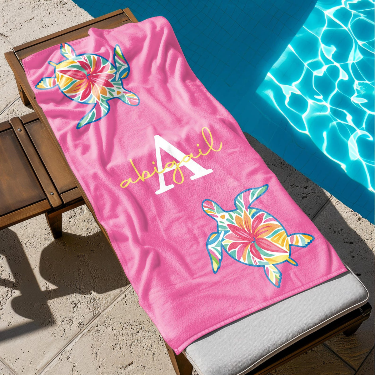 Custom Turtle Beach Towel, Personalized Tropical Flower Gift, Sea Turtle Beach Towel, Custom Name Kids Beach Towel, Summer Beach Gift