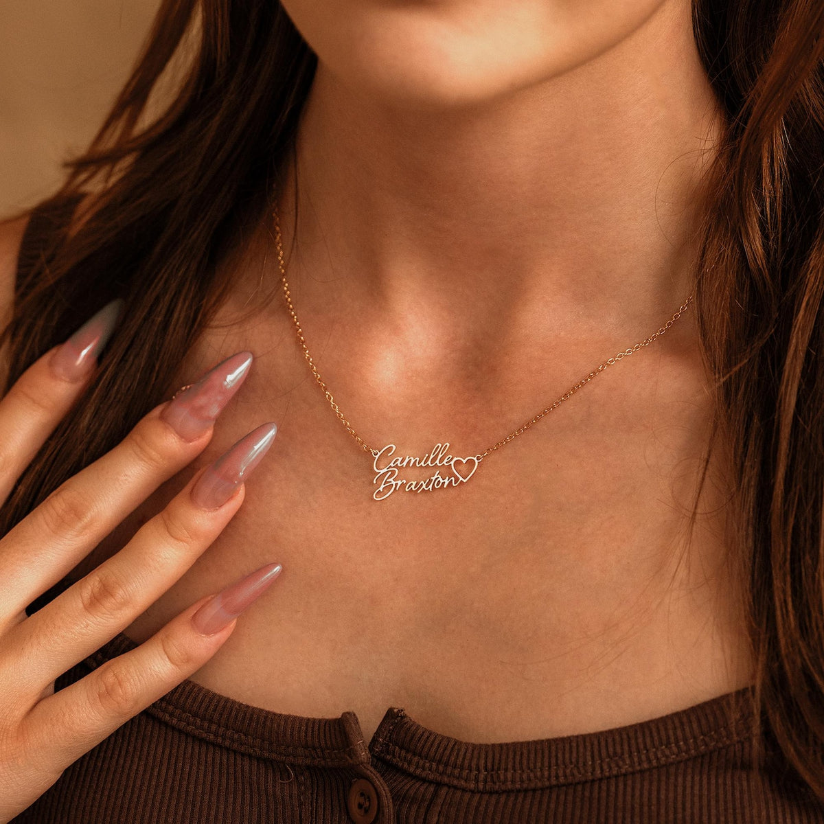 Personalized Double Names Necklace with Heart, Children Names Necklace, Name Necklace, Mom Necklace, Anniversary Gift for Wife, Mothers Gift
