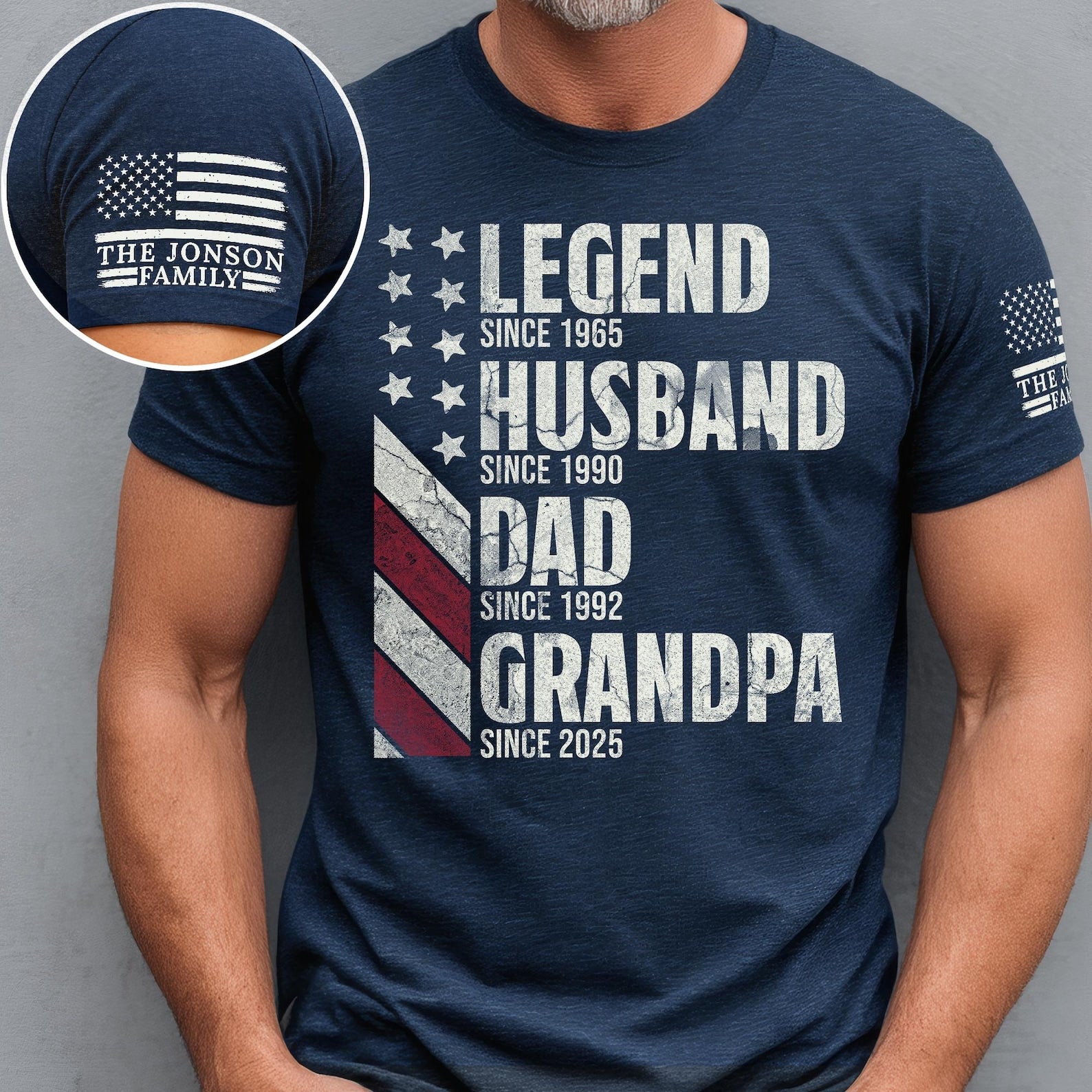 Custom Legend Husband Dad Grandpa T-Shirt Now with Personalized Sleeve Print