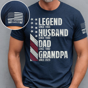Custom Legend Husband Dad Grandpa T-Shirt Now with Personalized Sleeve Print
