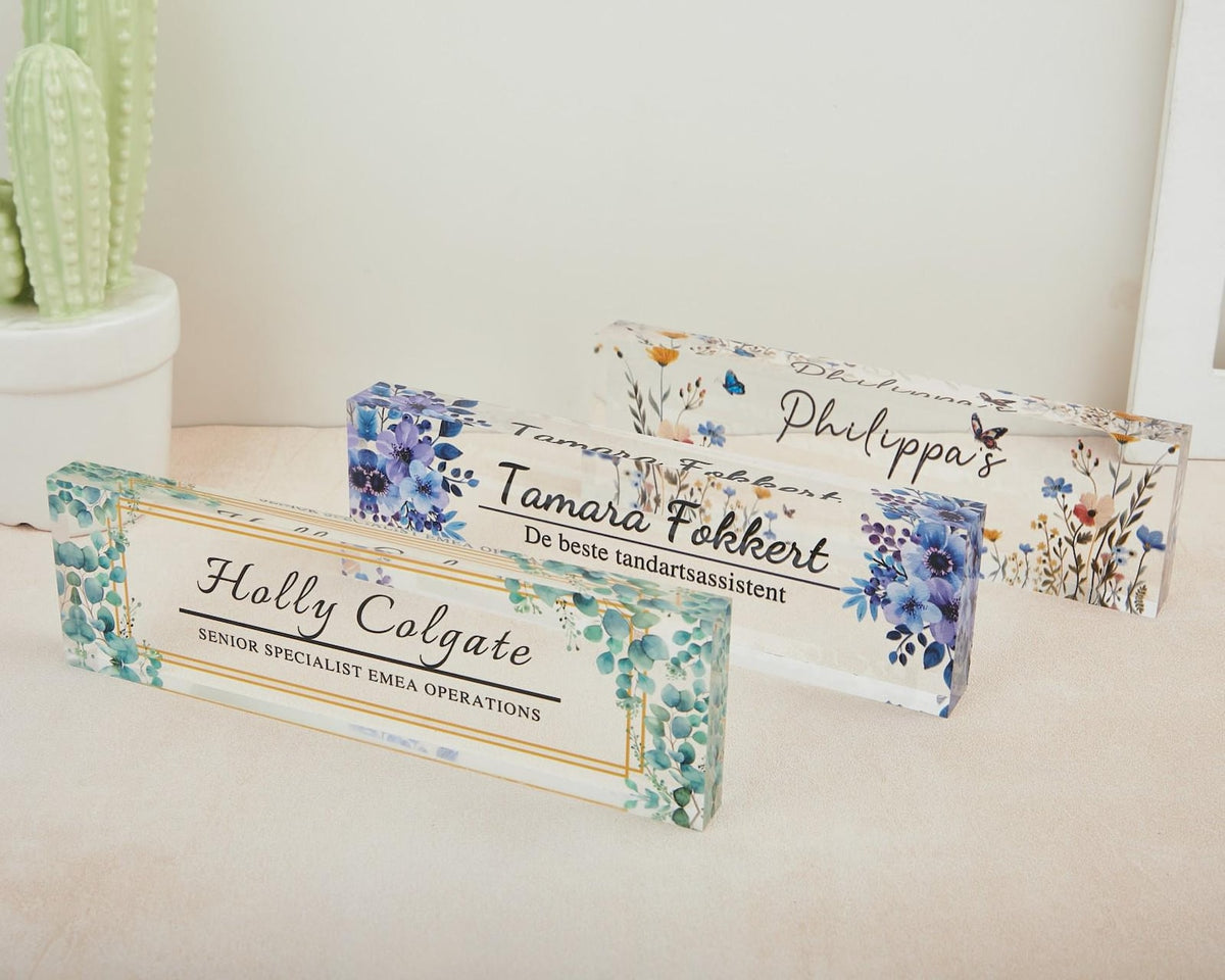 Desk Plaque,Acrylic Desk Name Plate, Floral Office Decor, Custom Teacher Gift,Name plate,New Job Gift
