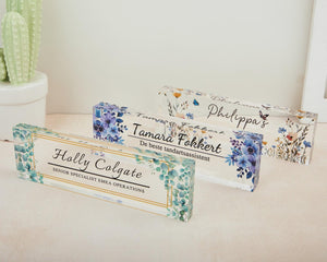 Desk Plaque,Acrylic Desk Name Plate, Floral Office Decor, Custom Teacher Gift,Name plate,New Job Gift