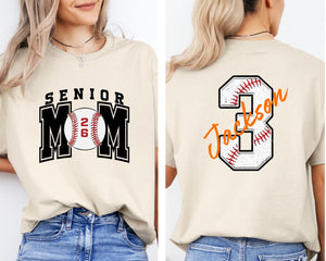 Senior Baseball Mom T-Shirt, Custom Senior Baseball Mom Shirt,Personalized Baseball Gift for Mom, Baseball Mom Gift,Senior Class of 2026 Tee