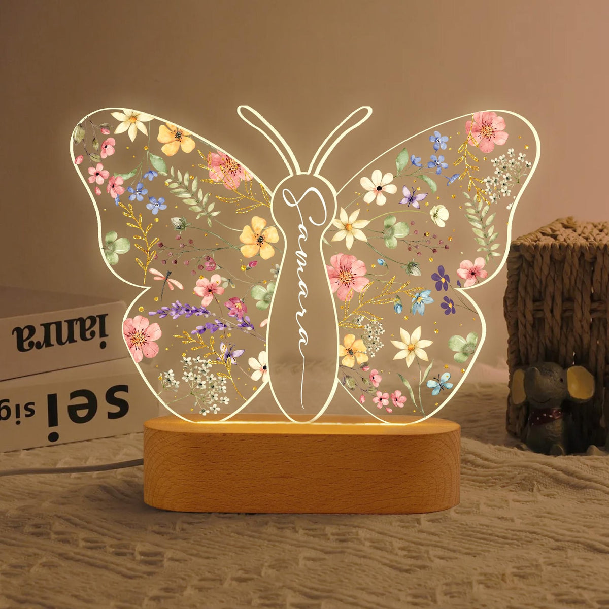 Personalized Butterfly Night Light for Girls Custom Baby Room Decor, Butterfly Baby Gift, Unique Gifts for Two Year Old Toddler