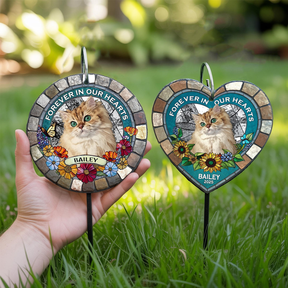 Personalized Pet Memorial Garden Stone with Iron Rod, Pet Garden Stone, Waterproof Pet Cemetery Marker, Garden Sign with Hanging Stake