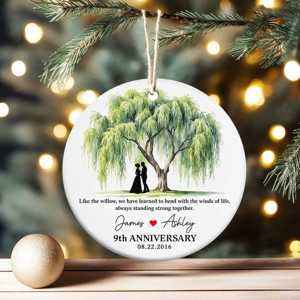 9th Anniversary Willow Tree Ceramic Ornament, Custom Wedding Anniversary Gift for Wife,9th Anniversary Gifts for Couple,Wedding Gift For Her