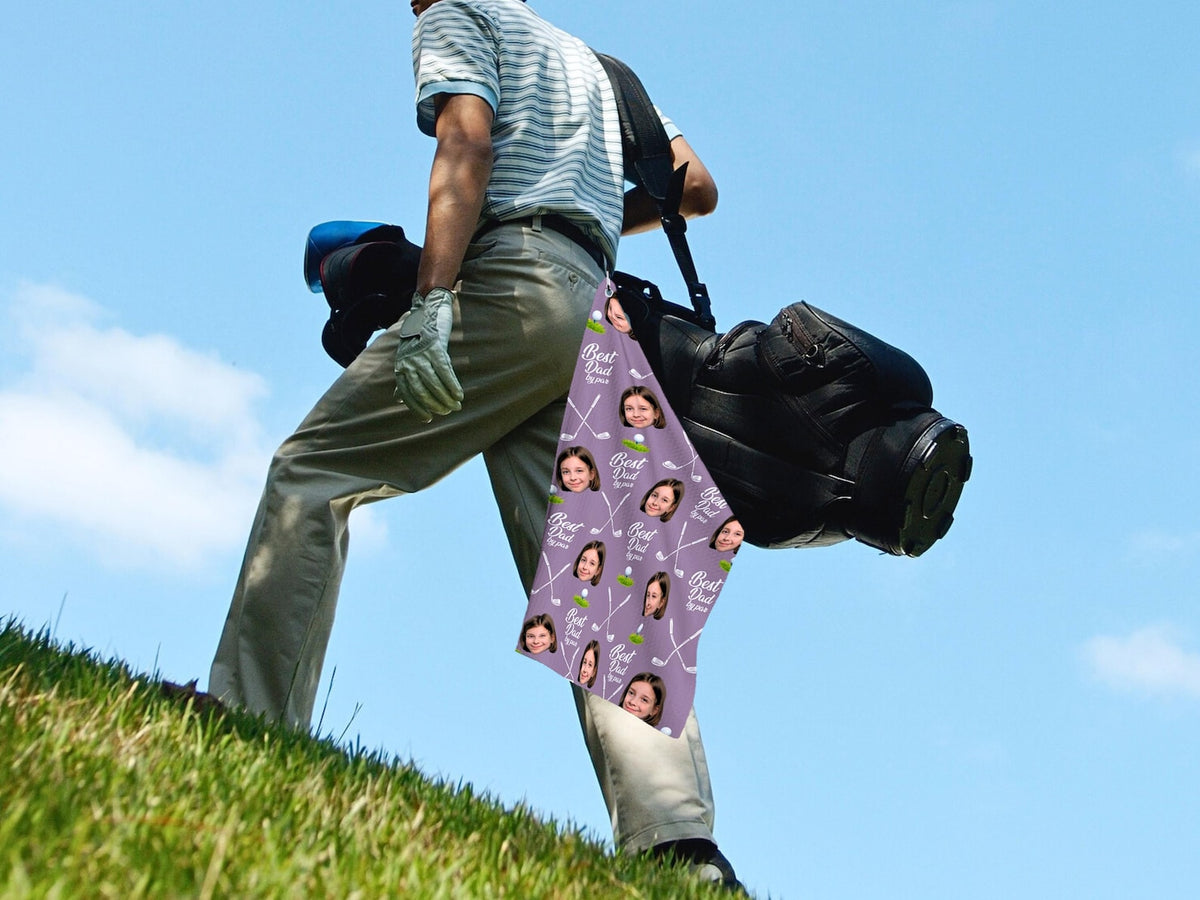 Custom Golf Towel with Kids and Pet Faces, Best Dad by Par Gift, Funny Golf Gift for Dad, Personalized Golf Accessories, Golf Lovers Gift