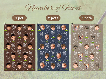 Custom Golf Towel with Kids and Pet Faces, Best Dad by Par Gift, Funny Golf Gift for Dad, Personalized Golf Accessories, Golf Lovers Gift