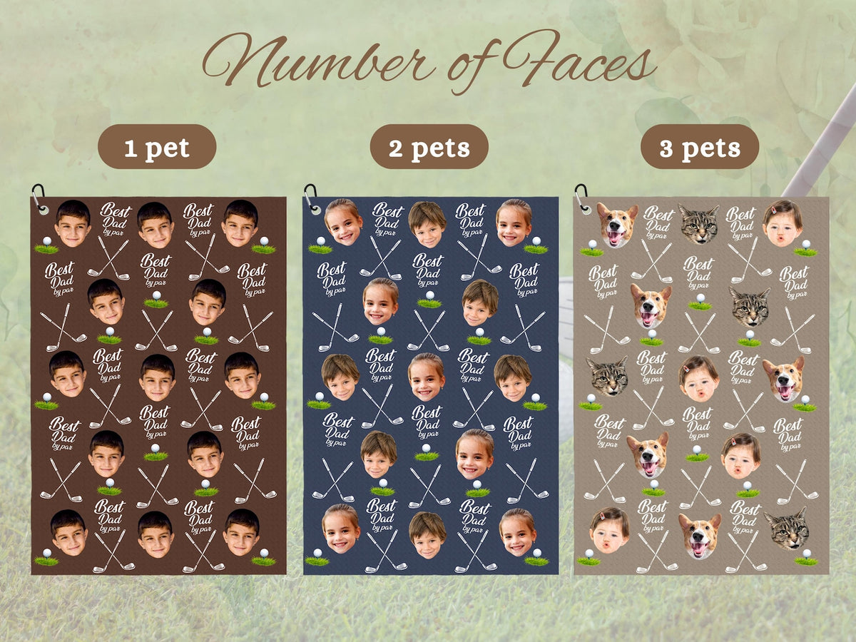 Custom Golf Towel with Kids and Pet Faces, Best Dad by Par Gift, Funny Golf Gift for Dad, Personalized Golf Accessories, Golf Lovers Gift
