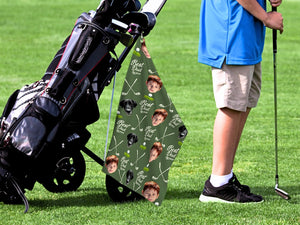 Custom Golf Towel with Kids and Pet Faces, Best Dad by Par Gift, Funny Golf Gift for Dad, Personalized Golf Accessories, Golf Lovers Gift