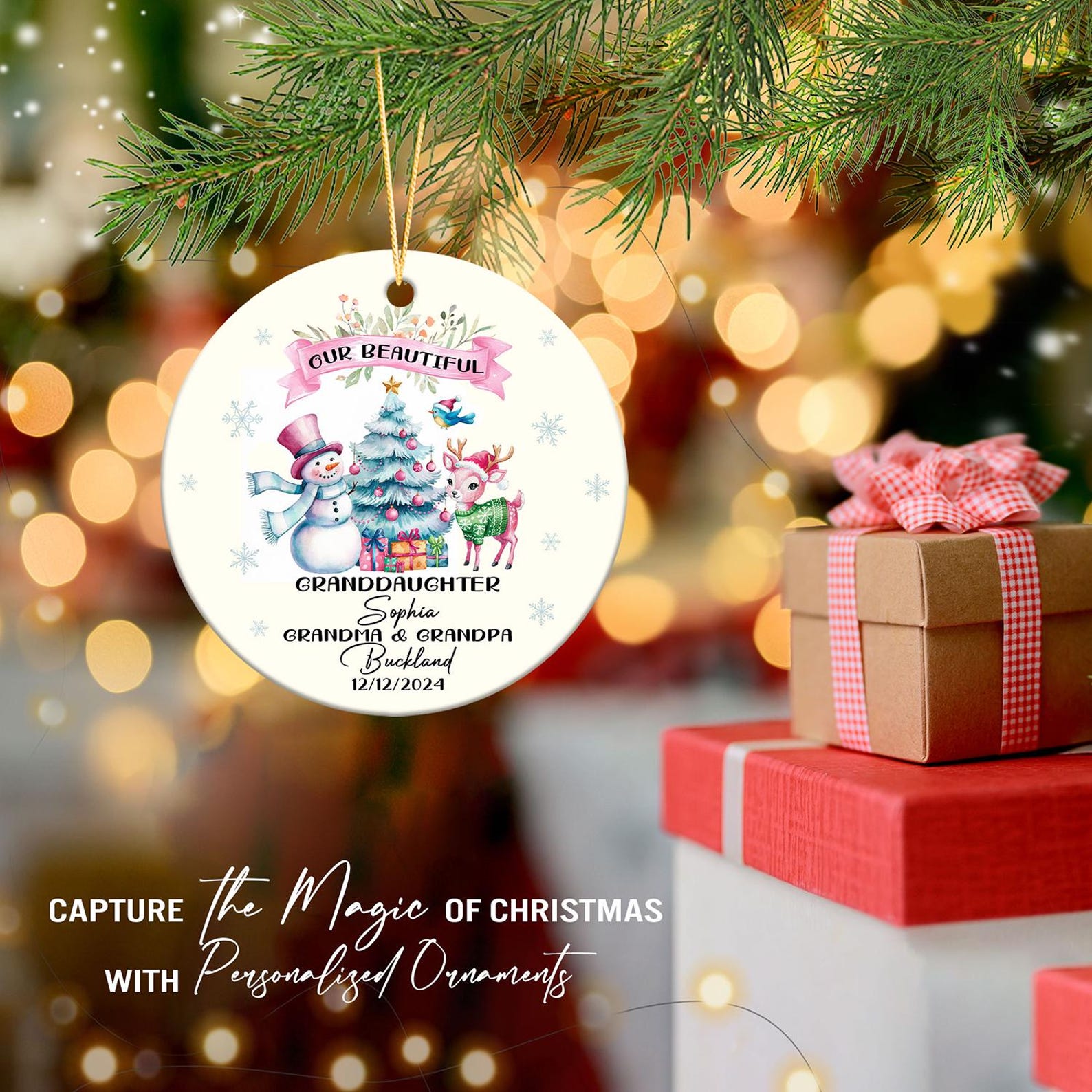 Personalized Grandchild Christmas Ornament 2025: Custom Ceramic Keepsake