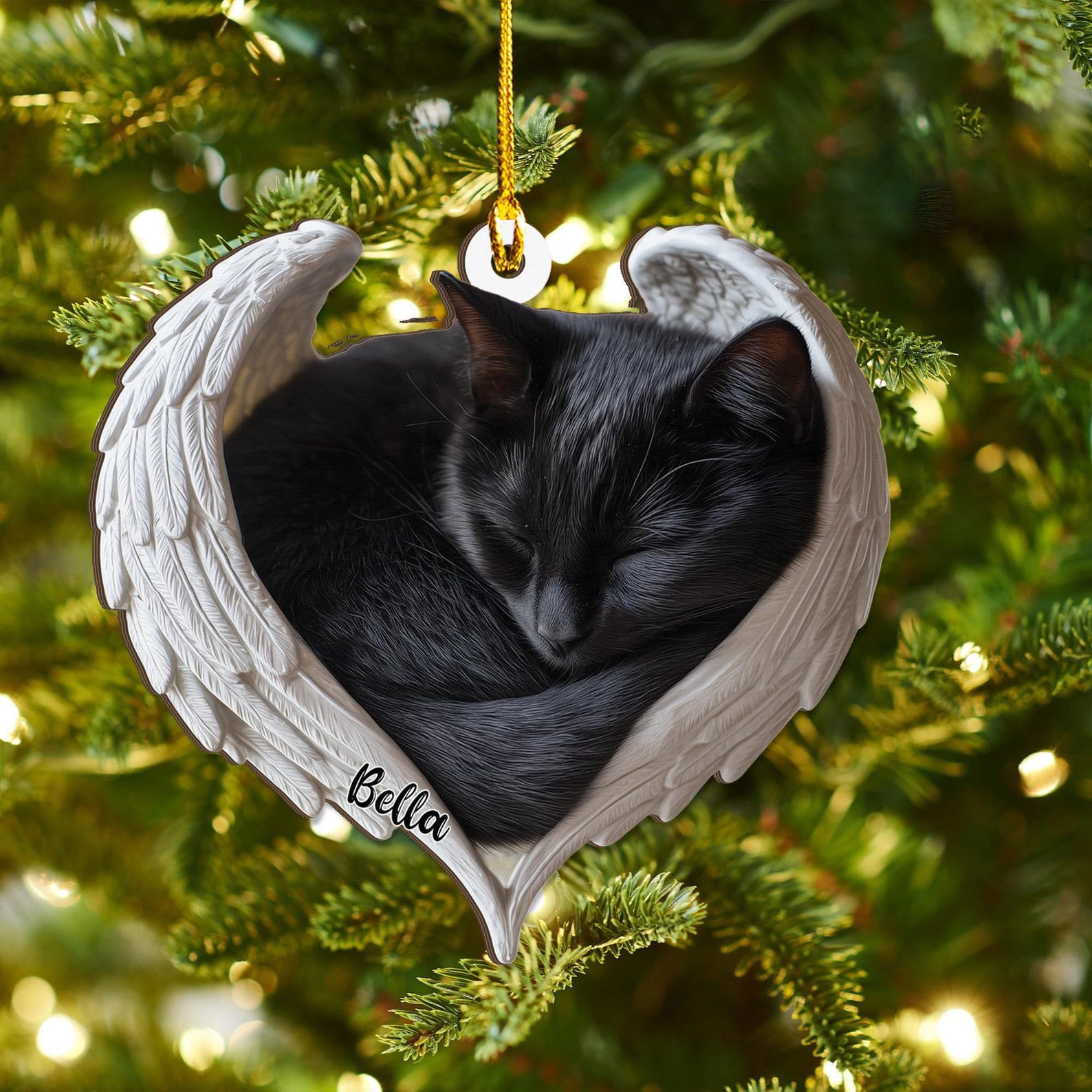 Personalized Bombay Cat Angel Ash Wood Ornament Flat 2D Cutout Holiday Tree Decor Gift for Cat Lovers, Pet Memorial Families Keepsake
