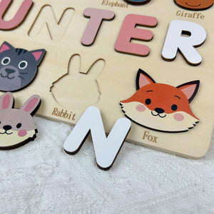 Personalized Wooden Name Puzzle: Toddler Baby Gift, Handmade Animal Toy, First Birthday Gift, Puzzles for Toddlers