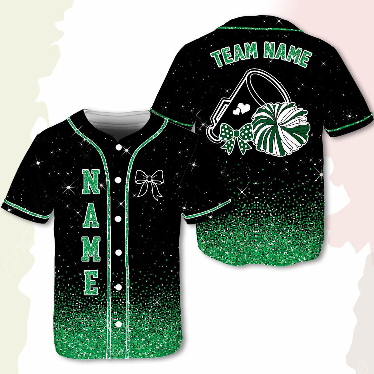 Custom Cheerleading Baseball Jersey, Sparkle Glitter Team Uniform, Personalized Name Number Cheer Team Baseball Shirt for Adult Kid Youth