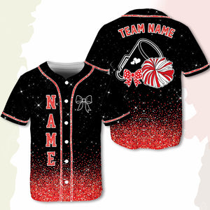 Custom Cheerleading Baseball Jersey, Sparkle Glitter Team Uniform, Personalized Name Number Cheer Team Baseball Shirt for Adult Kid Youth
