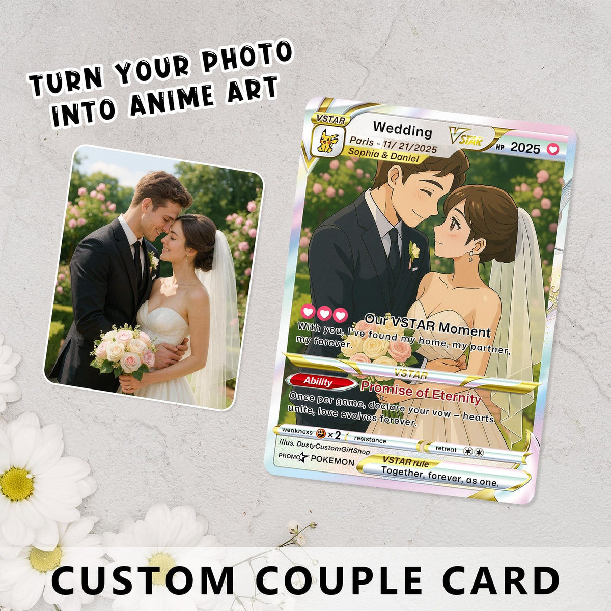 Personalized PKM Card, Custom Anime Photo Card for Couple, Wedding, Anniversary, Birthday, Christmas, Valentine s Gift for Him Her