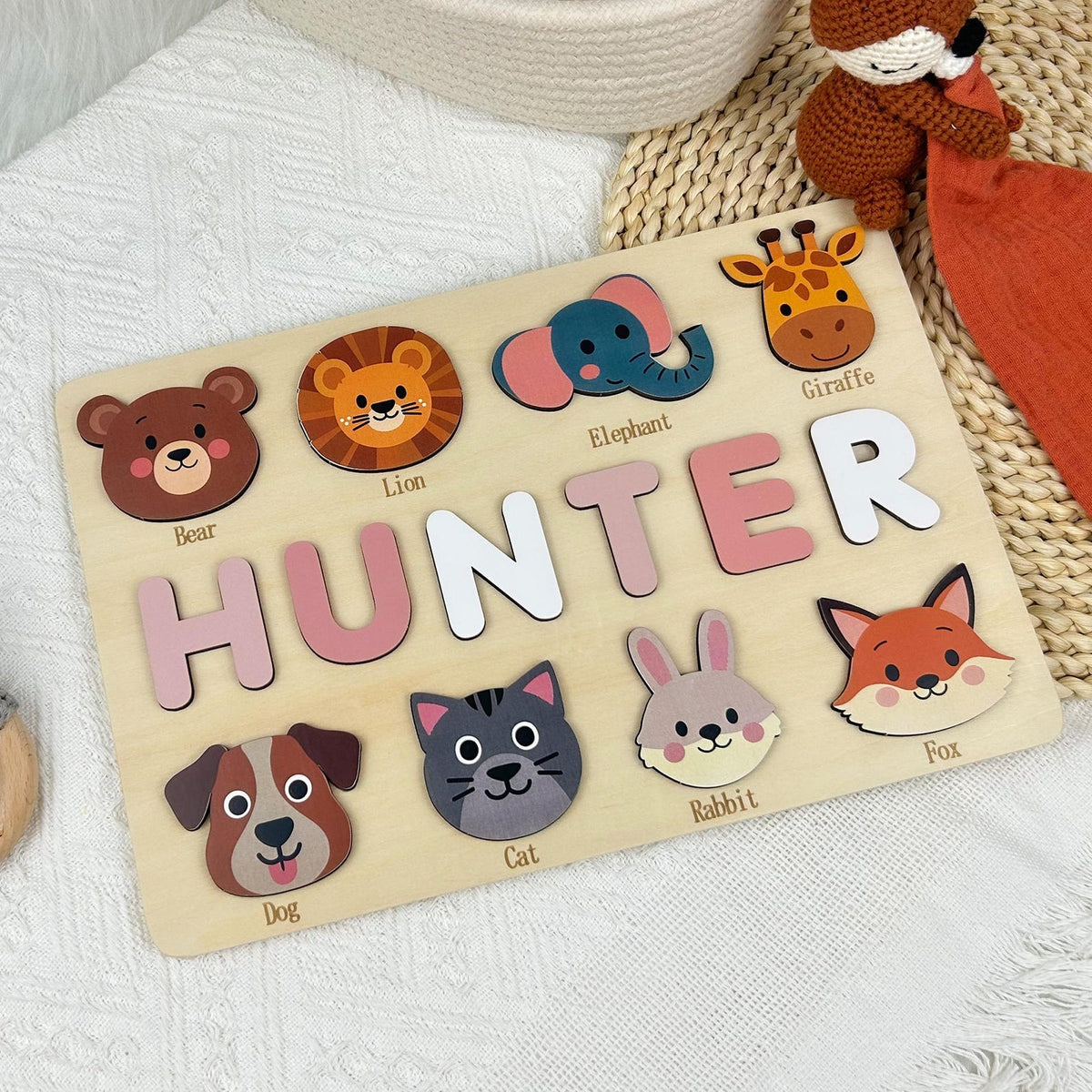 Personalized Wooden Name Puzzle: Toddler Baby Gift, Handmade Animal Toy, First Birthday Gift, Puzzles for Toddlers