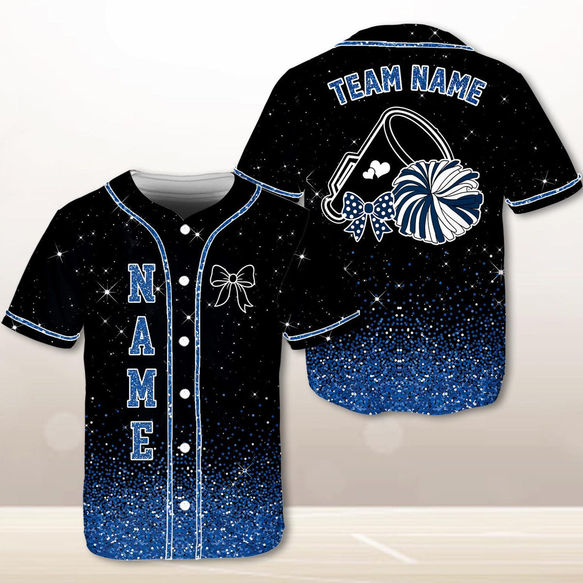 Custom Cheerleading Baseball Jersey, Sparkle Glitter Team Uniform, Personalized Name Number Cheer Team Baseball Shirt for Adult Kid Youth
