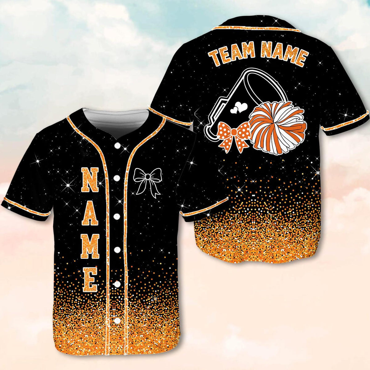 Custom Cheerleading Baseball Jersey, Sparkle Glitter Team Uniform, Personalized Name Number Cheer Team Baseball Shirt for Adult Kid Youth