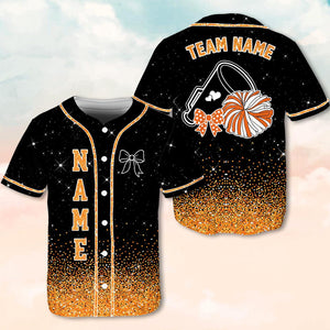 Custom Cheerleading Baseball Jersey, Sparkle Glitter Team Uniform, Personalized Name Number Cheer Team Baseball Shirt for Adult Kid Youth