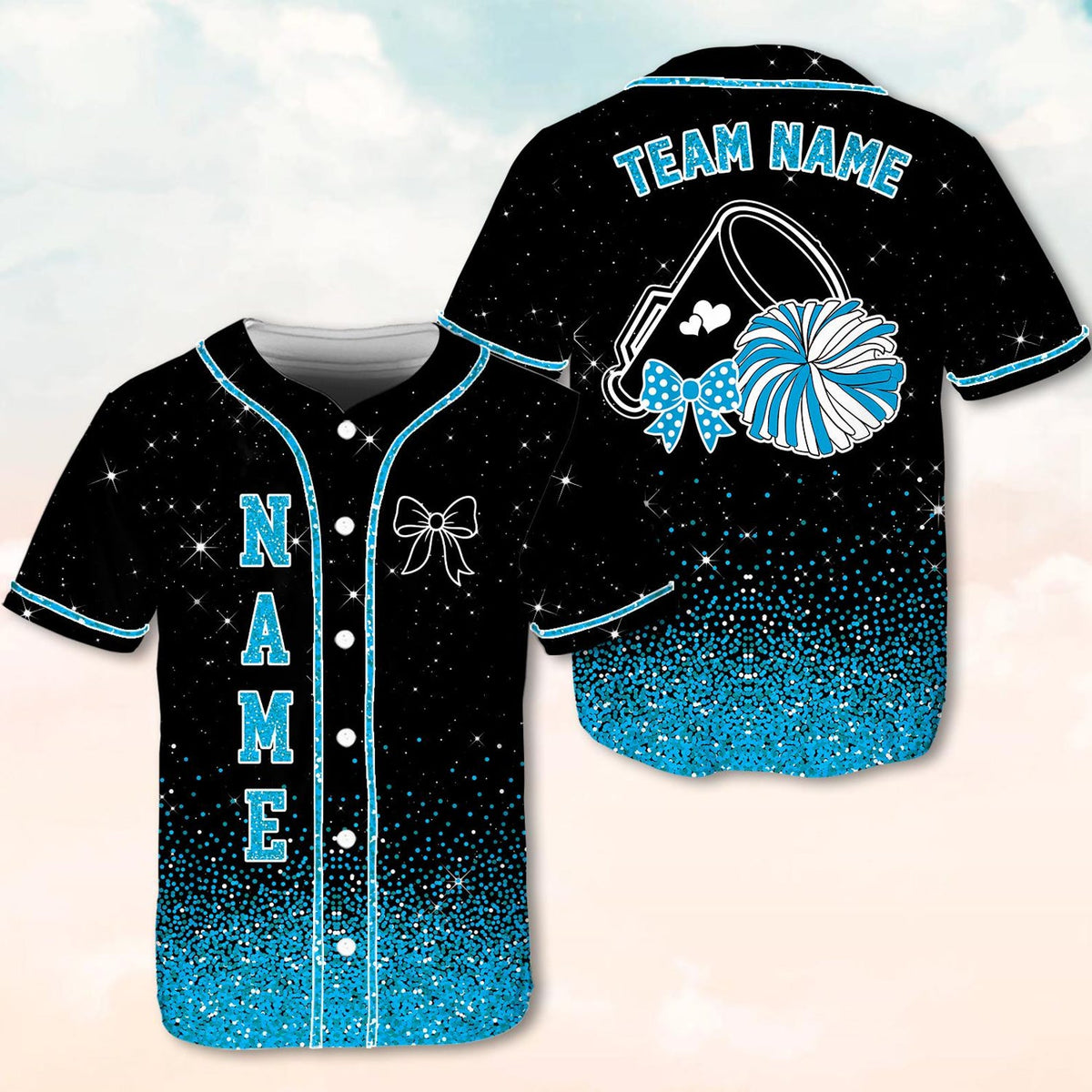 Custom Cheerleading Baseball Jersey, Sparkle Glitter Team Uniform, Personalized Name Number Cheer Team Baseball Shirt for Adult Kid Youth