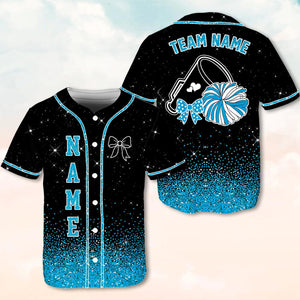 Custom Cheerleading Baseball Jersey, Sparkle Glitter Team Uniform, Personalized Name Number Cheer Team Baseball Shirt for Adult Kid Youth