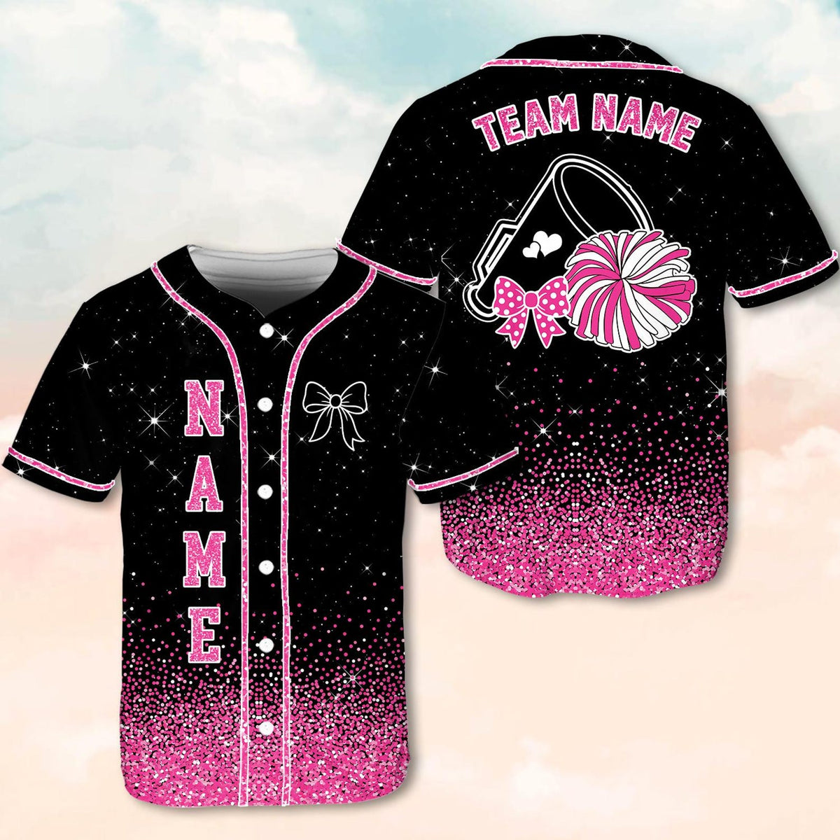 Custom Cheerleading Baseball Jersey, Sparkle Glitter Team Uniform, Personalized Name Number Cheer Team Baseball Shirt for Adult Kid Youth
