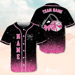 Custom Cheerleading Baseball Jersey, Sparkle Glitter Team Uniform, Personalized Name Number Cheer Team Baseball Shirt for Adult Kid Youth