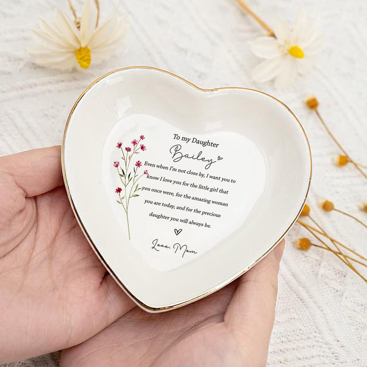 Personalized To My Daughter Ring Dish, Gift From Mom Of Bride, Birthday Gift For Daughter, Wedding Gift For Family, Jewelry Holder From Mom