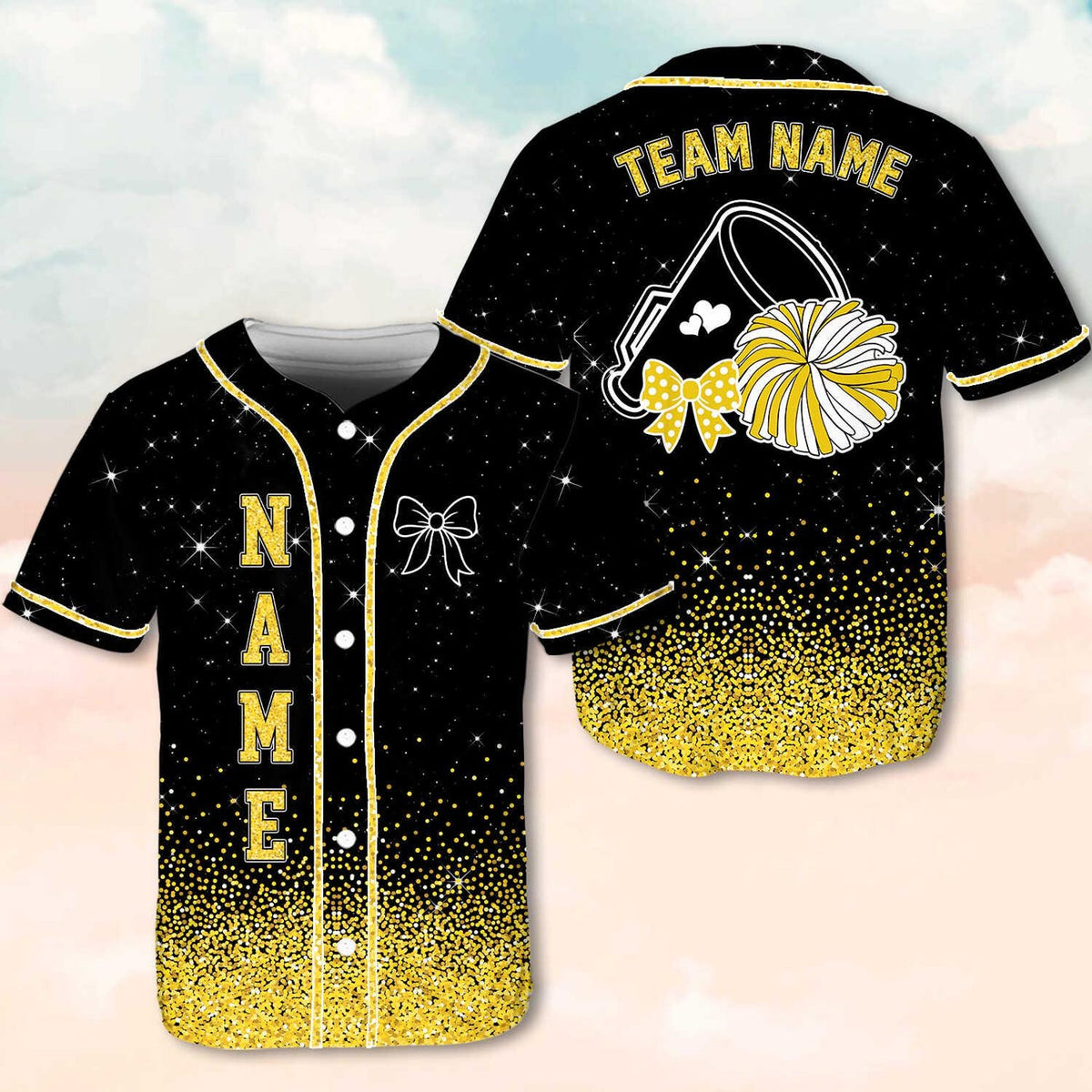 Custom Cheerleading Baseball Jersey, Sparkle Glitter Team Uniform, Personalized Name Number Cheer Team Baseball Shirt for Adult Kid Youth