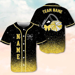 Custom Cheerleading Baseball Jersey, Sparkle Glitter Team Uniform, Personalized Name Number Cheer Team Baseball Shirt for Adult Kid Youth