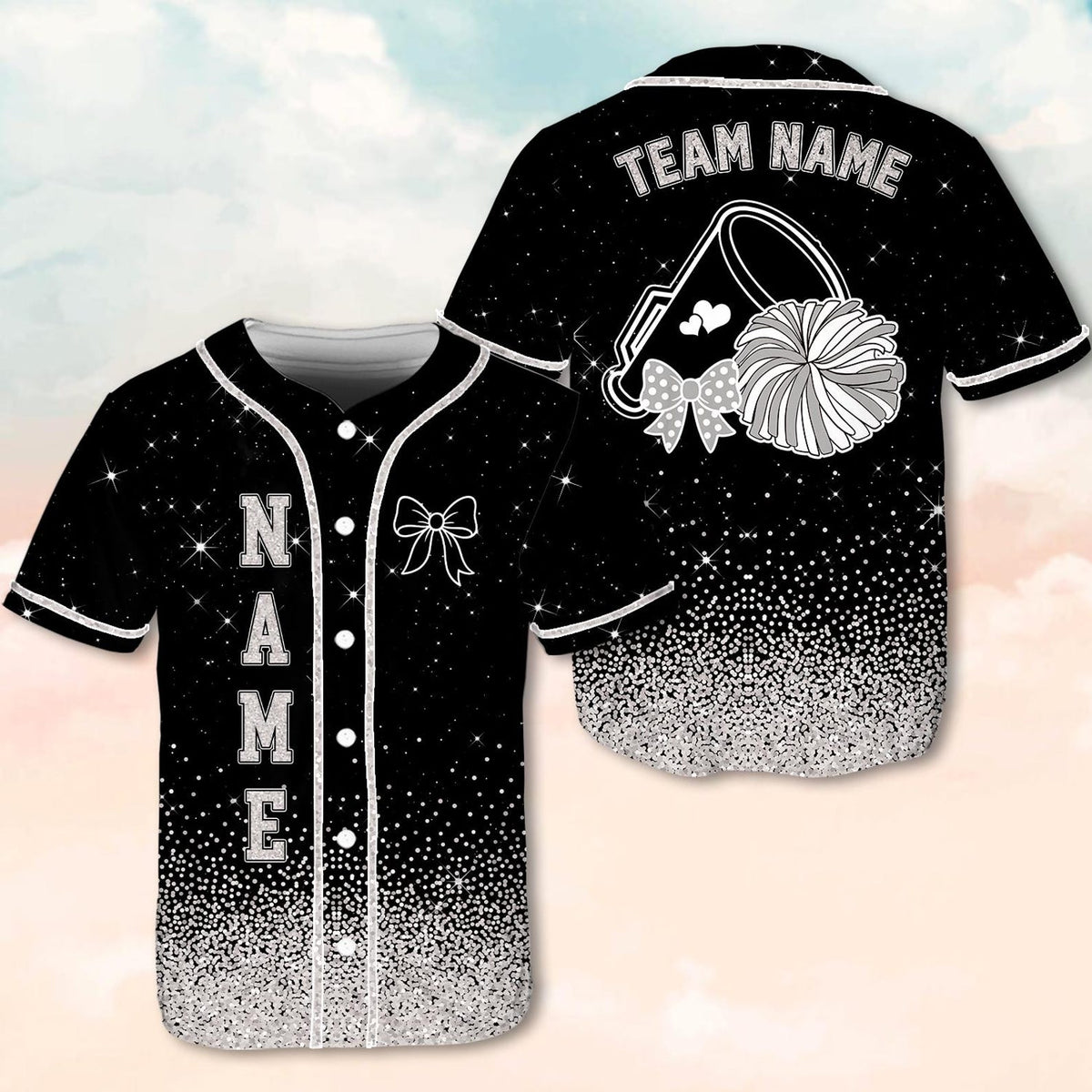 Custom Cheerleading Baseball Jersey, Sparkle Glitter Team Uniform, Personalized Name Number Cheer Team Baseball Shirt for Adult Kid Youth