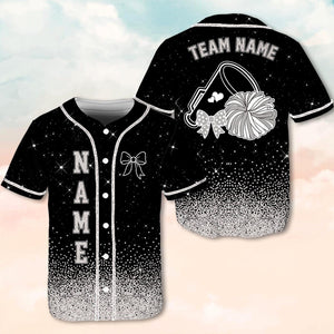 Custom Cheerleading Baseball Jersey, Sparkle Glitter Team Uniform, Personalized Name Number Cheer Team Baseball Shirt for Adult Kid Youth