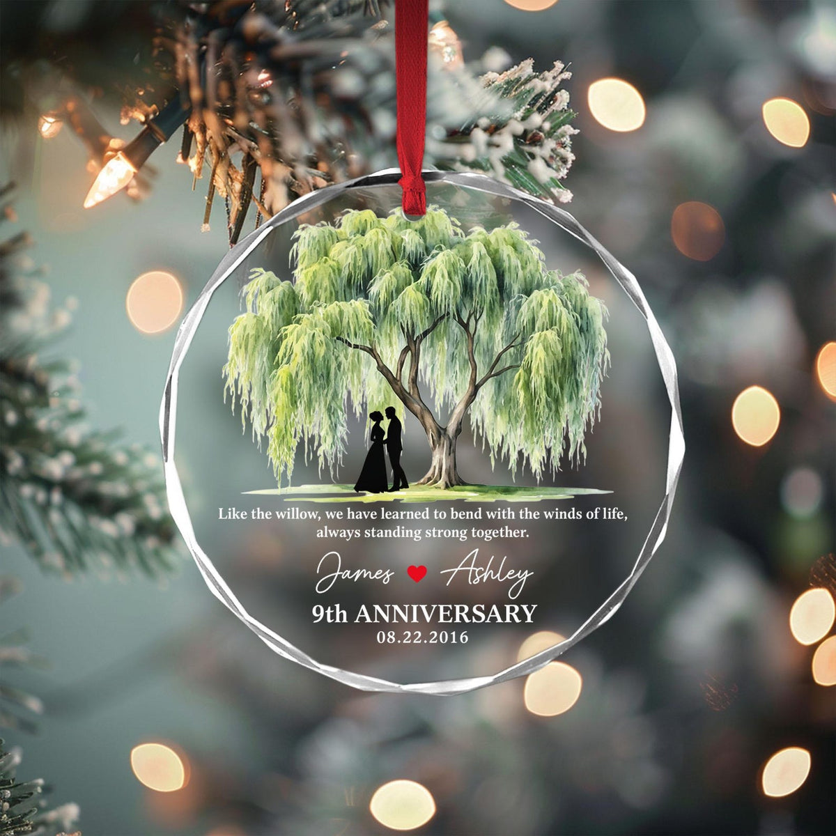 9th Anniversary Willow Tree Glass Ornament, Custom Wedding Anniversary Gift for Wife,9th Anniversary Gifts for Couple,Wedding Gift For Her