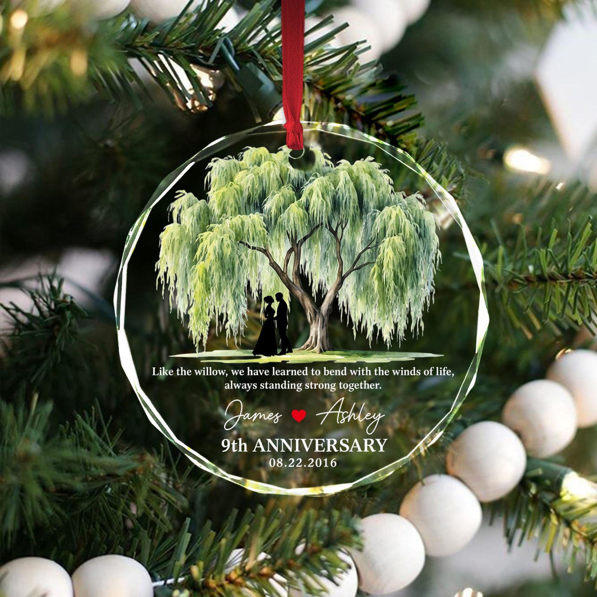 9th Anniversary Willow Tree Glass Ornament, Custom Wedding Anniversary Gift for Wife,9th Anniversary Gifts for Couple,Wedding Gift For Her