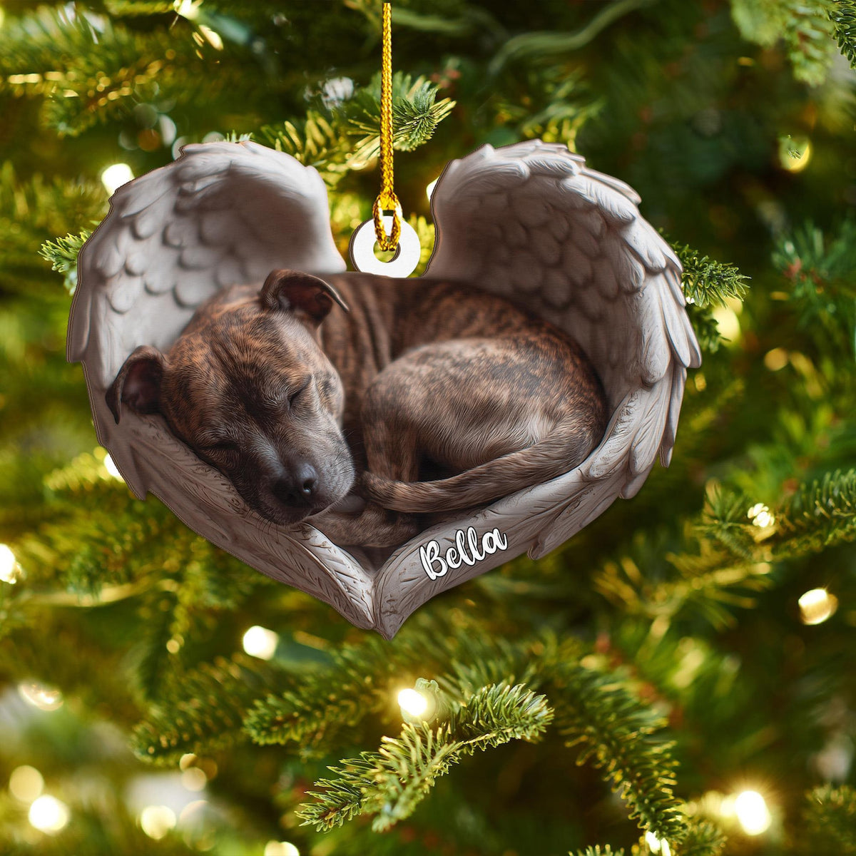 Personalized Brindle Staffy Dog Angel Ash Plywood Ornament 2026 Flat 2D Cutout Holiday Tree Decor Gift for Dog Lovers, Pet Memorial Keepsake