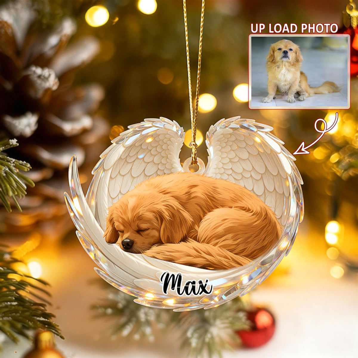 Personalized Dog Christmas Memorial Ornament 2026, Dog Sleeping Angel Wings Ornament, Dog Christmas Ornament, Loss of Dog Ornament
