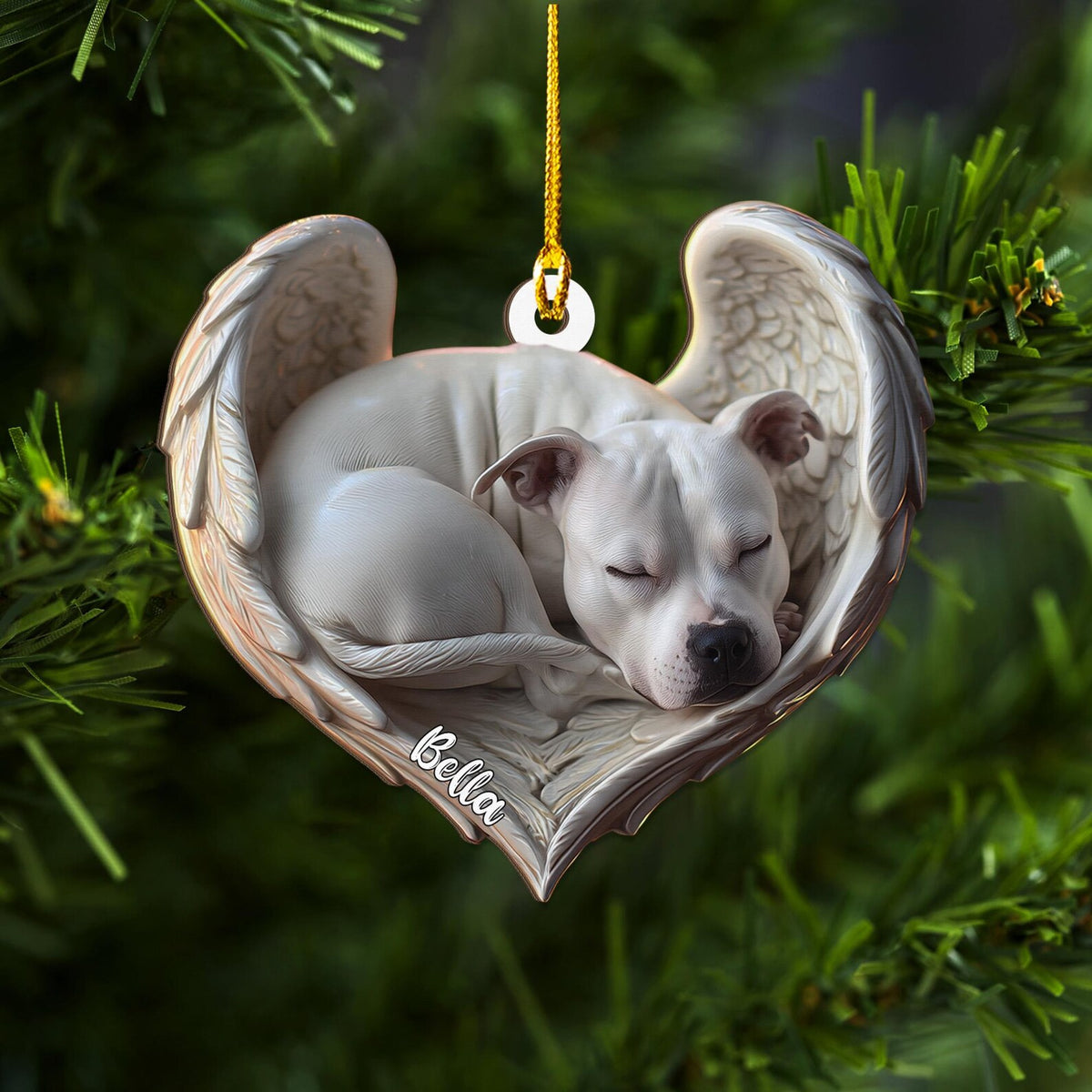 Personalized Staffordshire Bull Dog Angel Ash Plywood Ornament Flat 2D Cutout Holiday Tree Decor Gift for Dog Lovers, Pet Memorial Keepsake