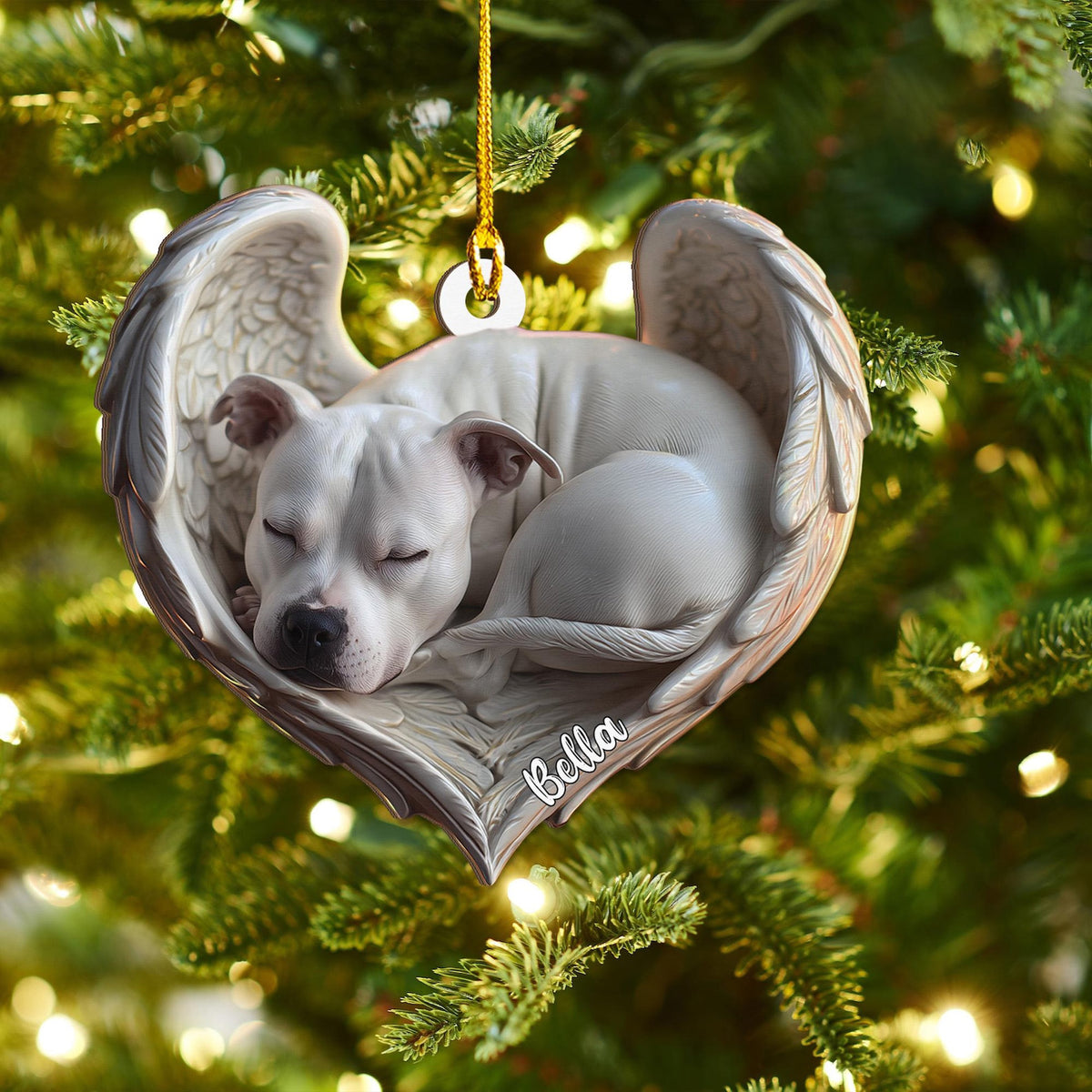 Personalized Staffordshire Bull Dog Angel Ash Plywood Ornament Flat 2D Cutout Holiday Tree Decor Gift for Dog Lovers, Pet Memorial Keepsake