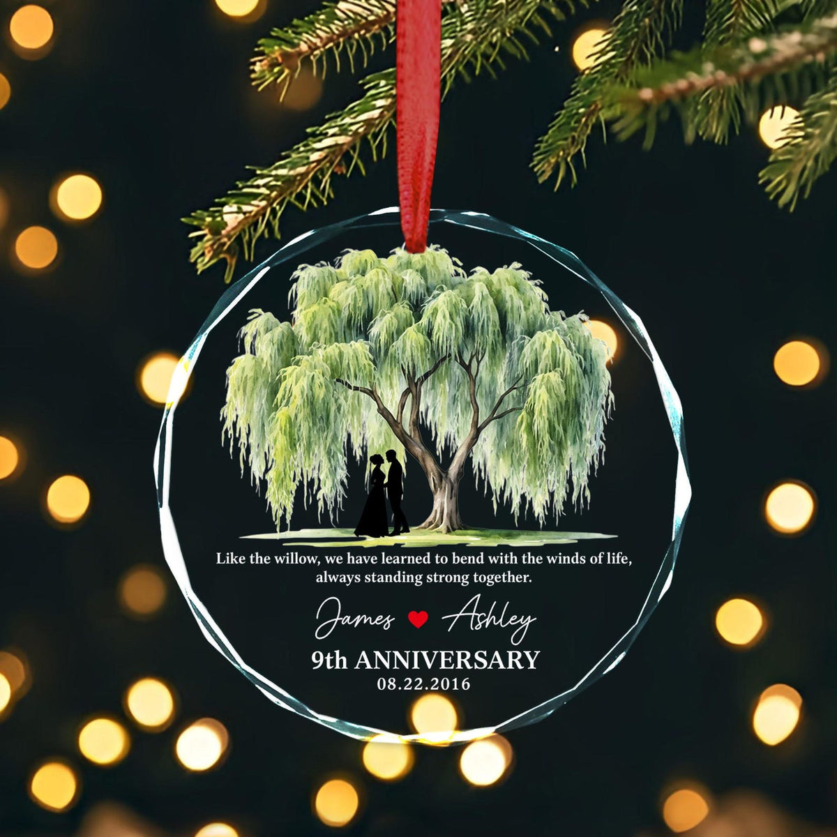 9th Anniversary Willow Tree Glass Ornament, Custom Wedding Anniversary Gift for Wife,9th Anniversary Gifts for Couple,Wedding Gift For Her