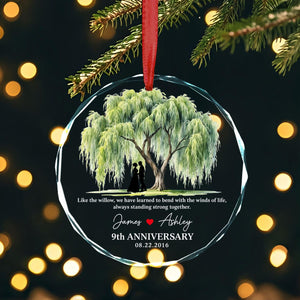9th Anniversary Willow Tree Glass Ornament, Custom Wedding Anniversary Gift for Wife,9th Anniversary Gifts for Couple,Wedding Gift For Her
