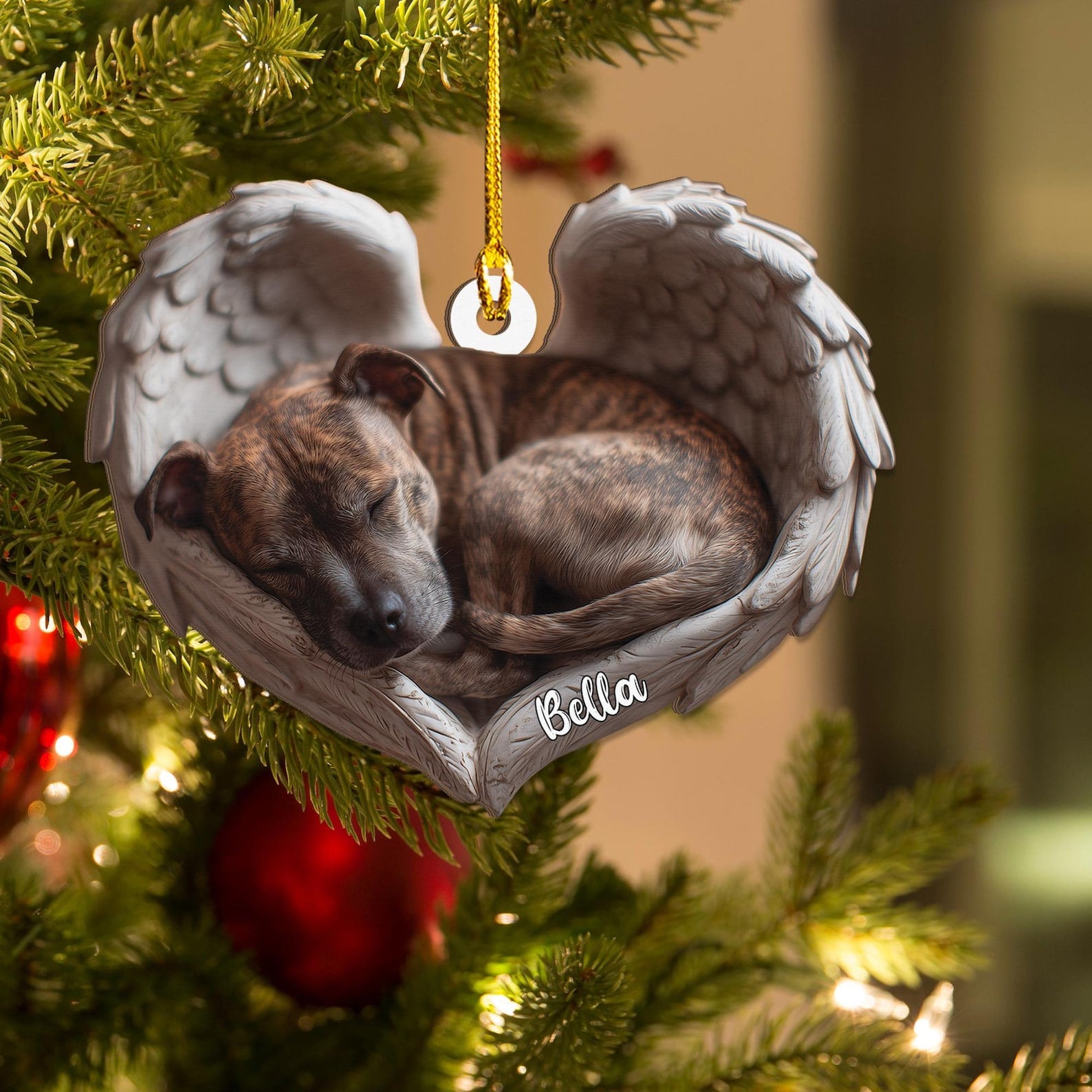 Personalized Brindle Staffy Dog Angel Ash Plywood Ornament 2026 Flat 2D Cutout Holiday Tree Decor Gift for Dog Lovers, Pet Memorial Keepsake