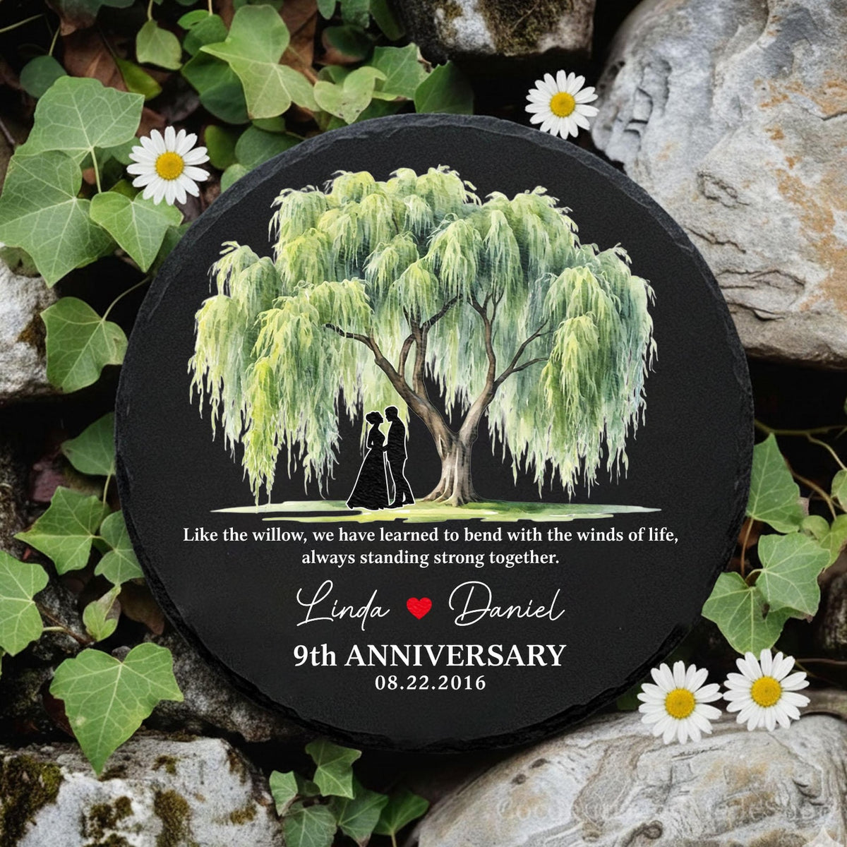 9th Anniversary Willow Tree Garden Stone,Custom Wedding Anniversary Gift for Wife,9th Anniversary Gift for Couple,Wedding Stone Gift For Her