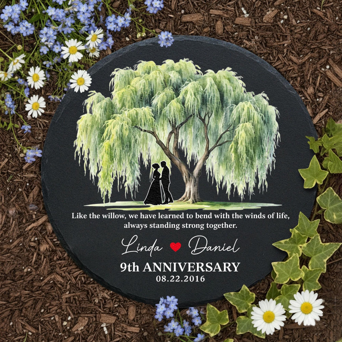 9th Anniversary Willow Tree Garden Stone,Custom Wedding Anniversary Gift for Wife,9th Anniversary Gift for Couple,Wedding Stone Gift For Her
