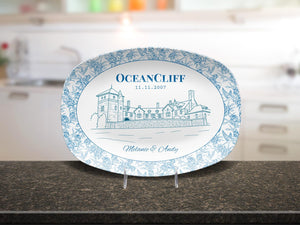 Personalized Wedding Venue Plate, Blue and White Platter, Custom Keepsake Gift for Couples, Unique Bridal Shower Decor, Engagement Plate