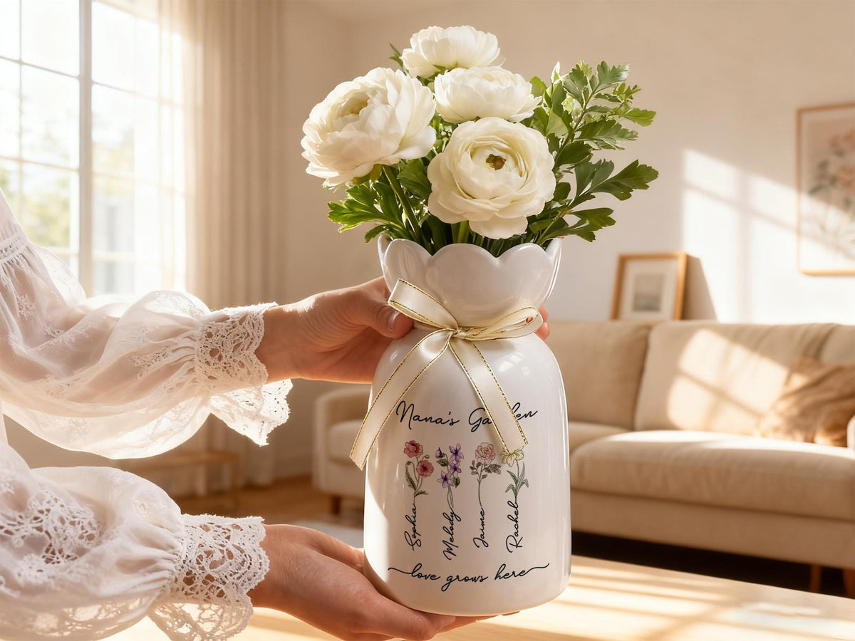 Custom Grandma's Garden Vase,Custom Birth Flower Vase for Mom,Gift for Moms,Best Friend Birthday Gift for Her, Gift for Grandma,