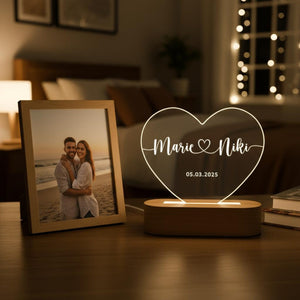 Personalized Night Light for Couple, Custom LED Heart Couple Name Light, Shaped Name Lamp, Name and Date, Anniversary Gift, Christmas Gift