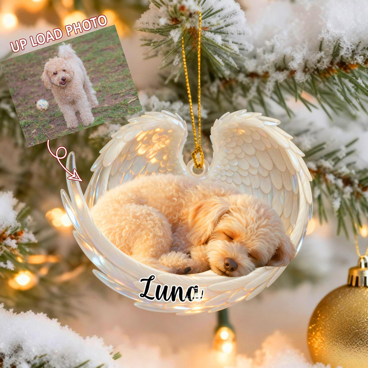 Personalized Dog Christmas Memorial Ornament 2026, Dog Sleeping Angel Wings Ornament, Dog Christmas Ornament, Loss of Dog Ornament